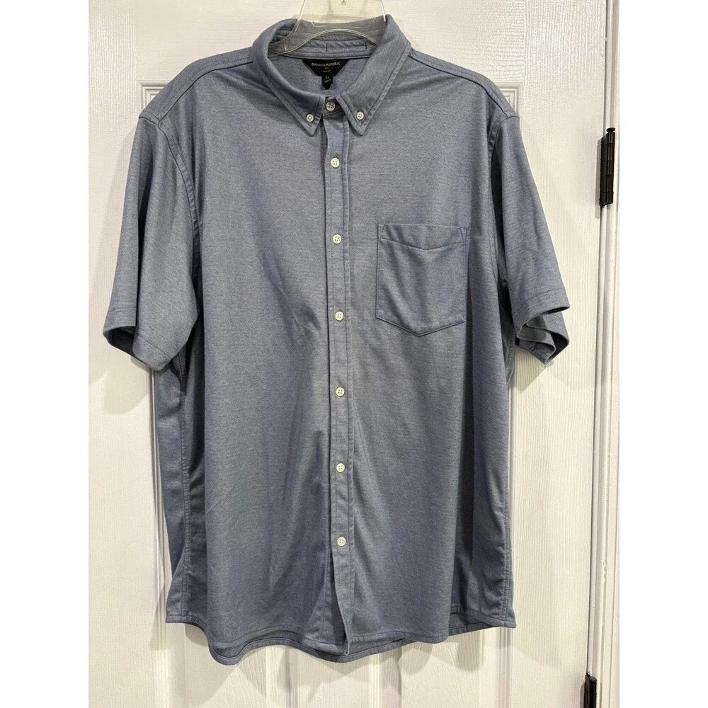 Banana Republic Slim Fit Polo Shirt Men's XL Blue Button Front Short Sleeve